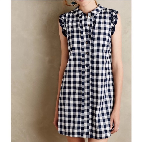 Anthropologie Dresses & Skirts - Anthropologie Sz L Embroidered Gingham Dress by Dear Creatures EUC